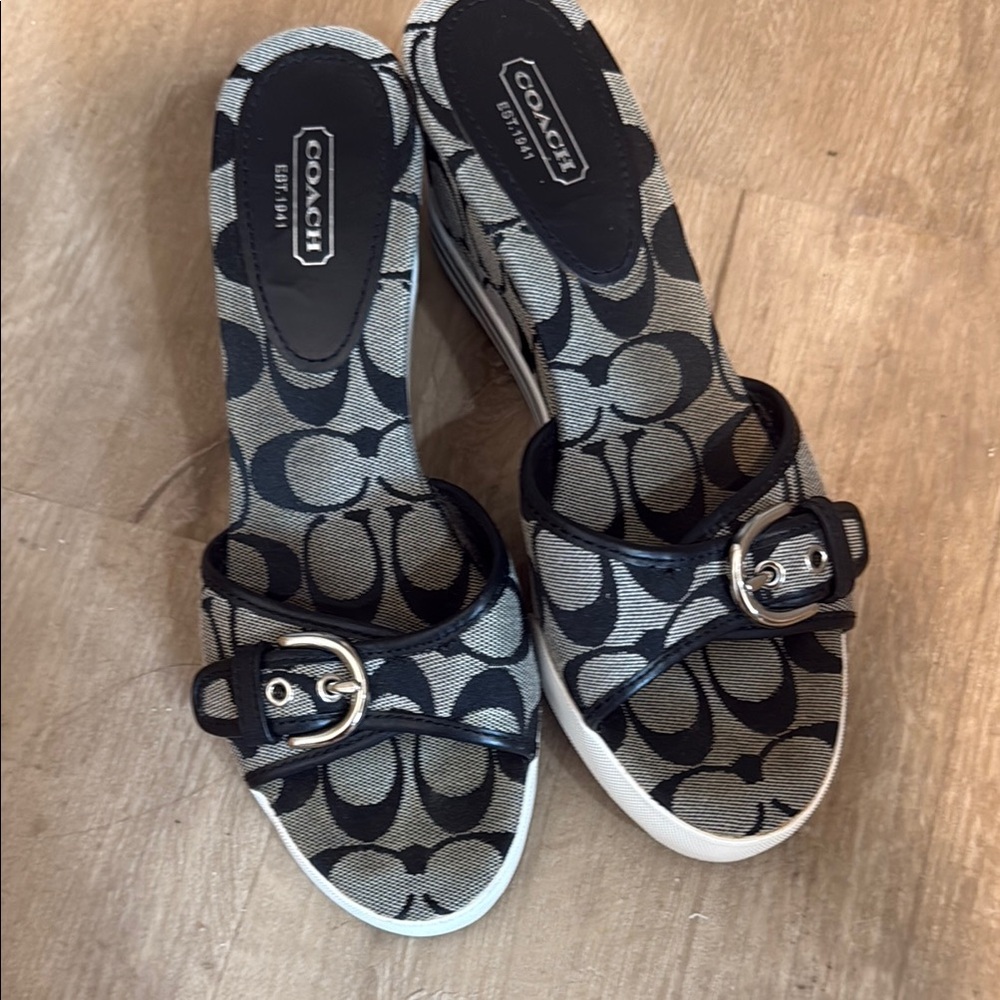 Coach Black and White Chain-Link Sandals